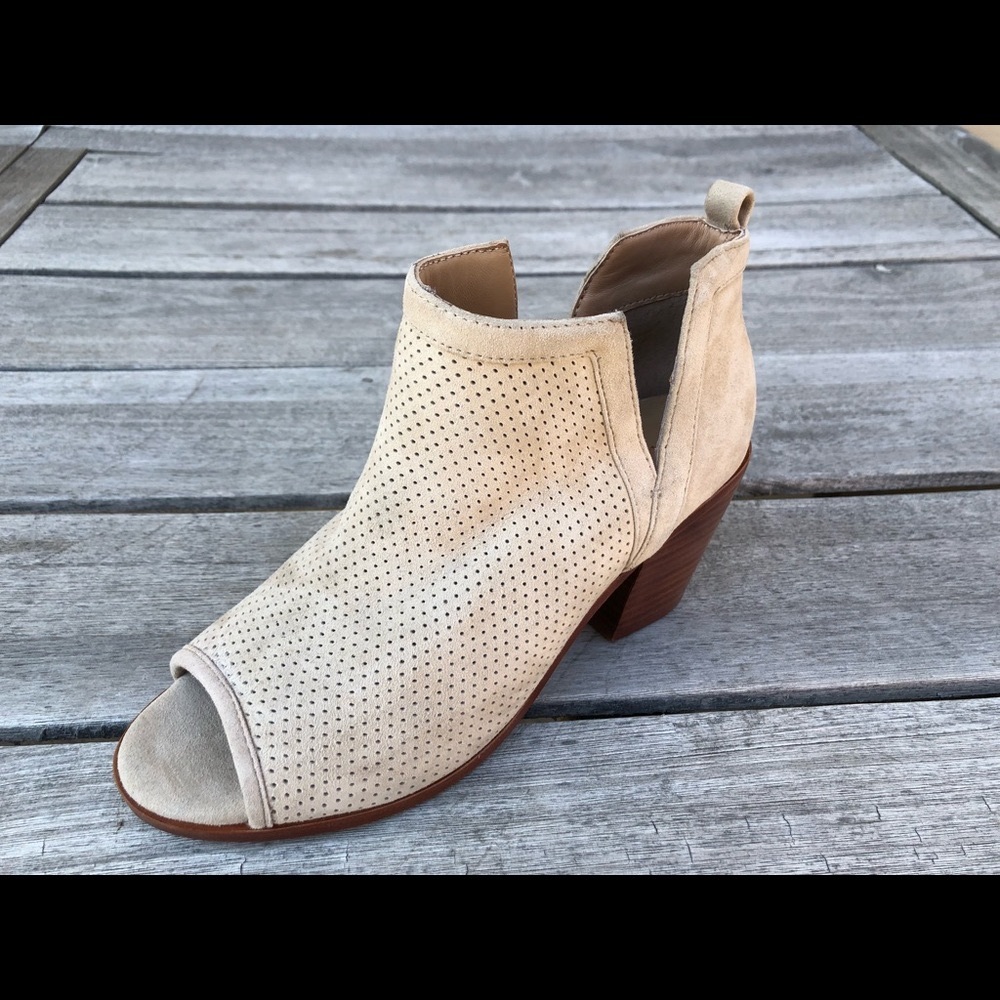 Anthropologie Perf Suede Open Toe Ankle Boots Booties 6.5
